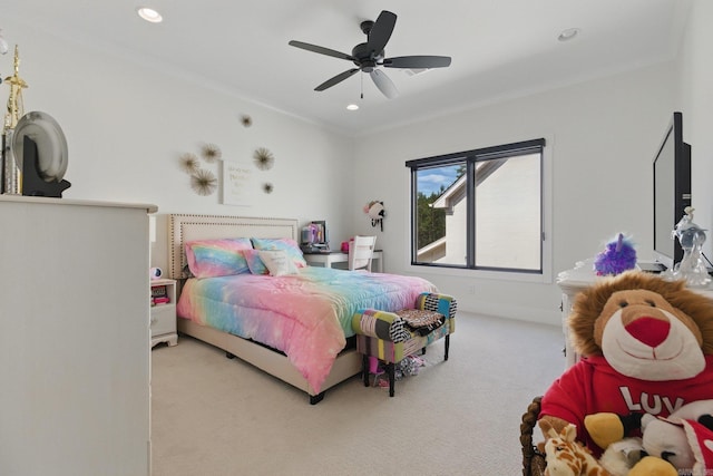 125 Hallen Ln, Little Rock, AR 72223 - carpeted bedroom featuring ceiling fan, recessed lighting, and crown molding