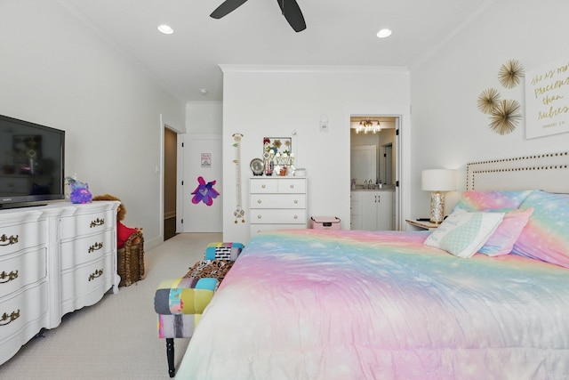 125 Hallen Ln, Little Rock, AR 72223 - bedroom with carpet flooring, ensuite bath, recessed lighting, and crown molding