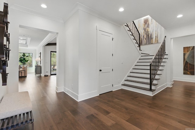 125 Hallen Ln, Little Rock, AR 72223 - foyer entrance with baseboards, recessed lighting, wood finished floors, and stairway