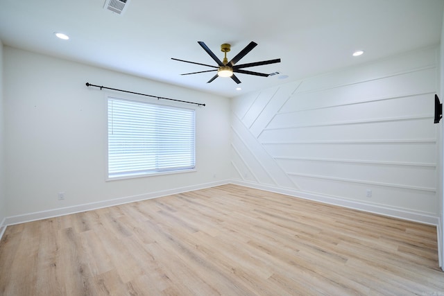 9 Marchwood Cv, Little Rock, AR 72210 - empty room featuring baseboards, recessed lighting, light wood-style floors, and a ceiling fan
