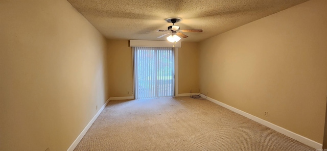 unfurnished room with baseboards, light colored carpet, and ceiling fan