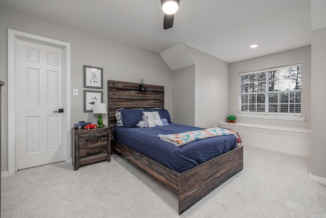 carpeted bedroom featuring a ceiling fan