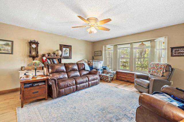 3613 Northlake Rd, Alexander, AR 72002 - living room featuring a textured ceiling, wood finished floors, and a ceiling fan