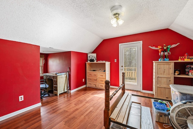 3613 Northlake Rd, Alexander, AR 72002 - bedroom with access to exterior, wood finished floors, and vaulted ceiling