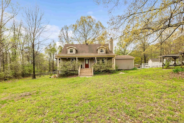 3613 Northlake Rd, Alexander, AR 72002 - cape cod house with covered porch, a chimney, fence, and a front lawn
