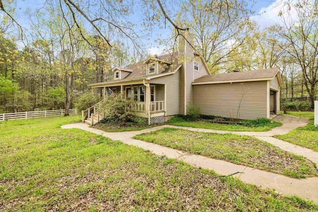 3613 Northlake Rd, Alexander, AR 72002 - exterior space featuring an outdoor structure, fence, a lawn, covered porch, and a chimney