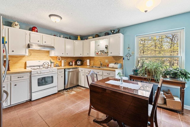 3613 Northlake Rd, Alexander, AR 72002 - kitchen featuring light countertops, dishwasher, white gas stove, under cabinet range hood, and a sink