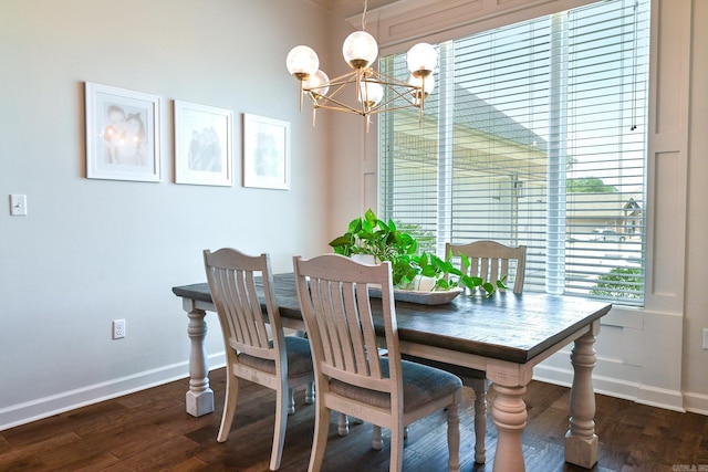 411 Sienna Lake Dr, Little Rock, AR 72210 - dining room with baseboards, a chandelier, and dark wood finished floors