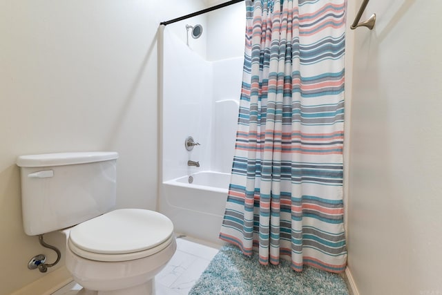 411 Sienna Lake Dr, Little Rock, AR 72210 - full bath featuring baseboards, marble finish floor, toilet, and shower / tub combo