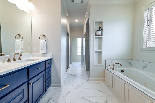 411 Sienna Lake Dr, Little Rock, AR 72210 - bathroom with marble finish floor, baseboards, a wealth of natural light, and ornamental molding