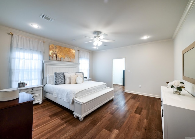 411 Sienna Lake Dr, Little Rock, AR 72210 - bedroom featuring baseboards, ornamental molding, visible vents, and dark wood finished floors