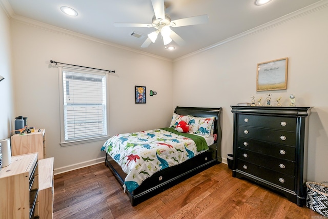 411 Sienna Lake Dr, Little Rock, AR 72210 - bedroom with visible vents, baseboards, ornamental molding, wood finished floors, and recessed lighting