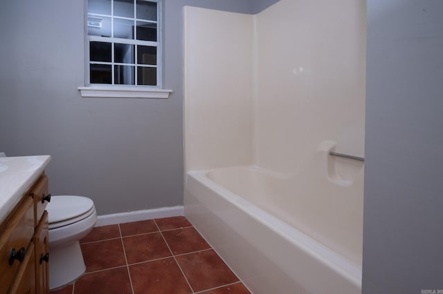 full bathroom featuring baseboards, toilet, tile patterned flooring, and vanity