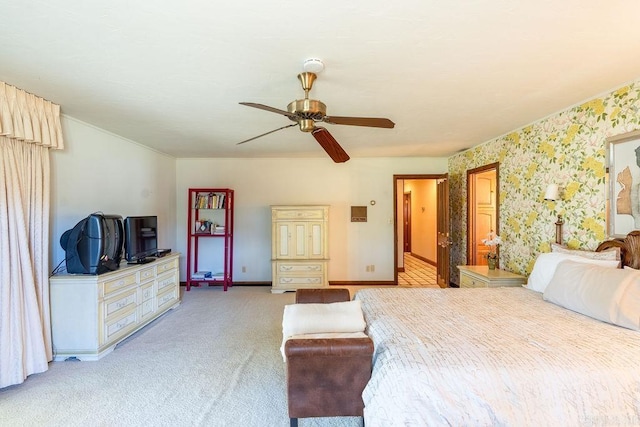 1110 Huntington Pl, Heber Springs, AR 72543 - bedroom with a ceiling fan, light carpet, and baseboards