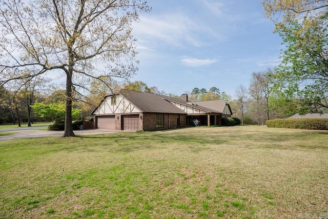 1110 Huntington Pl, Heber Springs, AR 72543 - view of property exterior with brick siding, driveway, a garage, and a yard