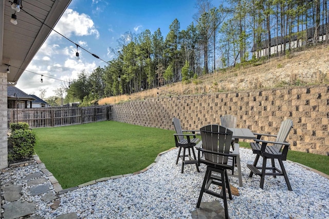 view of yard featuring a fenced backyard and a patio area