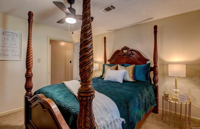 7200 Nell Dr, Pine Bluff, AR 71603 - bedroom with carpet flooring, baseboards, a textured ceiling, visible vents, and a ceiling fan