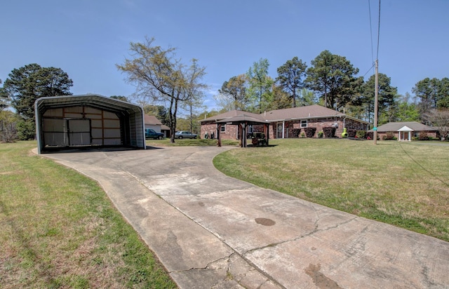 7200 Nell Dr, Pine Bluff, AR 71603 - view of front of house featuring brick siding, concrete driveway, a front yard, and a carport