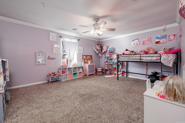168 Leta Ln, Hot Springs, AR 71913 - bedroom featuring baseboards, carpet floors, ornamental molding, and ceiling fan