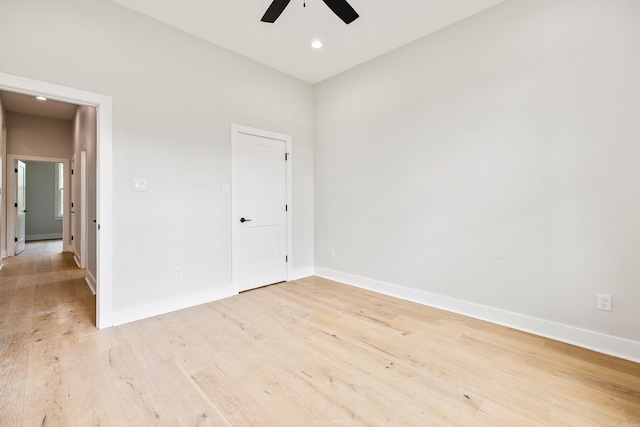 6172 Majestic Waters Dr, Alexander, AR 72002 - empty room with a ceiling fan, baseboards, light wood-style floors, and recessed lighting