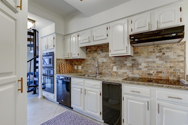 101 Long Island Dr Unit 605, Hot Springs, AR 71913 - kitchen featuring black appliances, under cabinet range hood, light stone counters, a sink, and backsplash