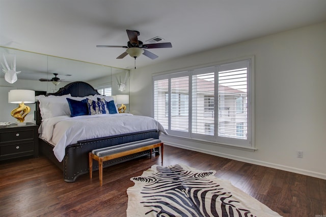 101 Long Island Dr Unit 605, Hot Springs, AR 71913 - bedroom with dark wood-style floors, baseboards, visible vents, and ceiling fan