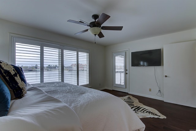 101 Long Island Dr Unit 605, Hot Springs, AR 71913 - bedroom featuring access to exterior, wood finished floors, baseboards, and a ceiling fan