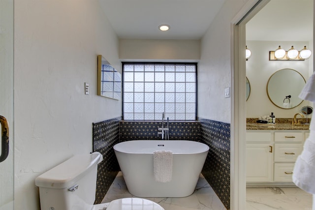 101 Long Island Dr Unit 605, Hot Springs, AR 71913 - full bath with vanity, a wainscoted wall, toilet, marble finish floor, and a freestanding bath