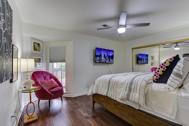 101 Long Island Dr Unit 605, Hot Springs, AR 71913 - bedroom with visible vents, baseboards, a closet, a ceiling fan, and wood finished floors