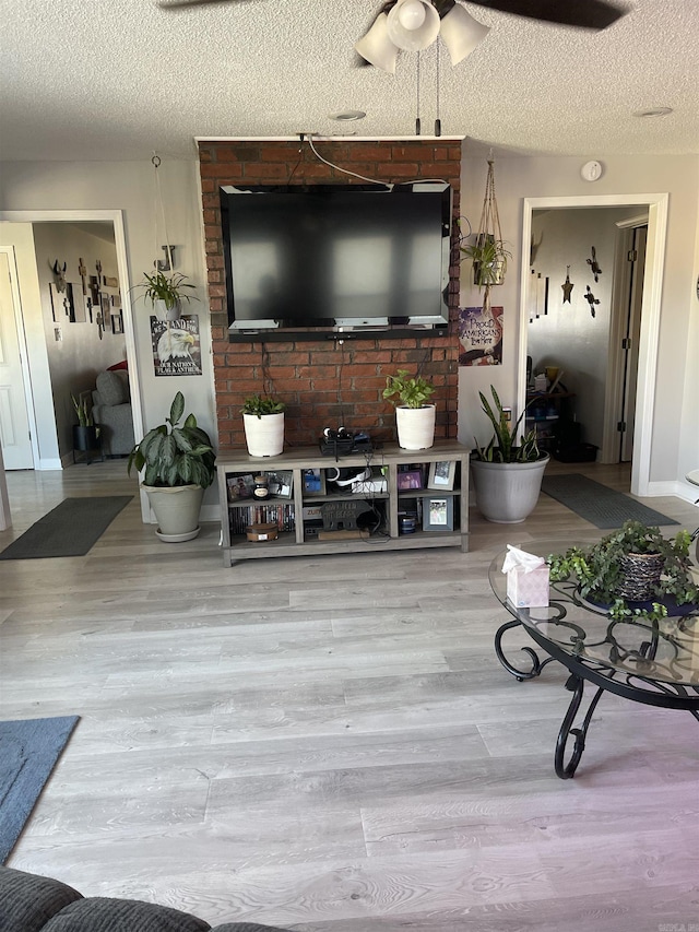 1836 Big Danger Rd, Clarksville, AR 72830 - living room with wood finished floors, a textured ceiling, and a ceiling fan