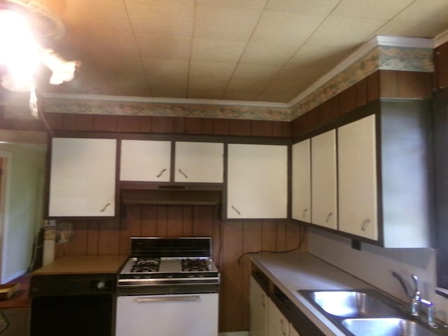 405 S Skaggs Rd, Clarksville, AR 72830 - kitchen featuring under cabinet range hood, a sink, range with gas cooktop, and white cabinets