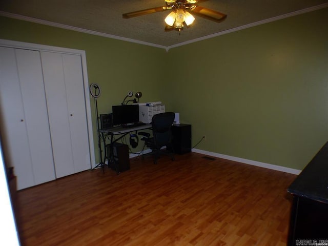 302 Veranda, Pearcy, AR 71964 - office space featuring crown molding, wood finished floors, ceiling fan, and a textured ceiling