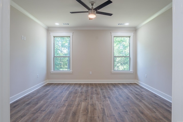 228 Michelle Dr, Beebe, AR 72012 - unfurnished room with dark wood-style flooring, crown molding, baseboards, ceiling fan, and recessed lighting