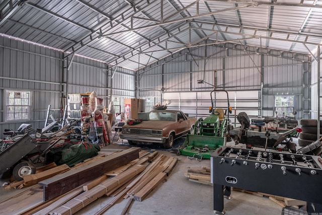 garage with metal wall