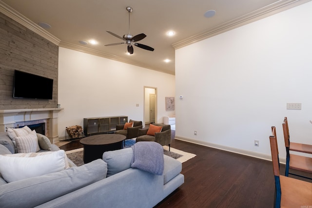 3 Commentry Dr, Little Rock, AR 72223 - living area with dark wood-type flooring, baseboards, a ceiling fan, and crown molding