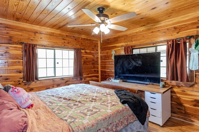 208 Mountain Dr, Perryville, AR 72126 - bedroom featuring light wood-style flooring, wood ceiling, and wooden walls