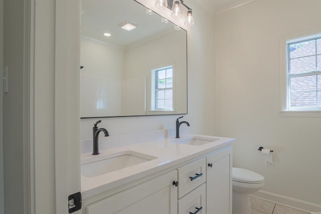 full bathroom featuring a sink, ornamental molding, and plenty of natural light