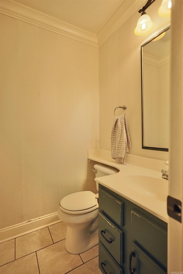 102 Windsor Pl, Hot Springs, AR 71901 - bathroom featuring tile patterned floors, toilet, vanity, baseboards, and crown molding