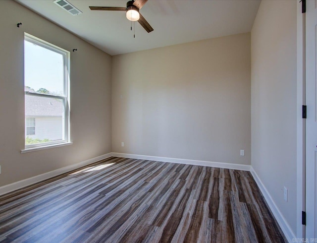 341 Diamondhead Dr, Hot Springs, AR 71913 - spare room featuring baseboards, visible vents, dark wood-style flooring, and a ceiling fan