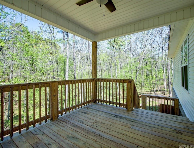341 Diamondhead Dr, Hot Springs, AR 71913 - wooden terrace featuring a forest view and a ceiling fan