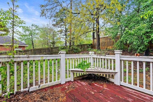 deck with a fenced backyard