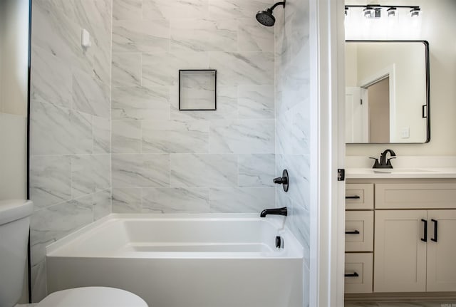 full bath with toilet, shower / bath combination, and vanity