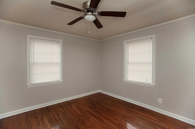 301 Boggs St, North Little Rock, AR 72117 - empty room featuring dark wood-style flooring, baseboards, a ceiling fan, and crown molding