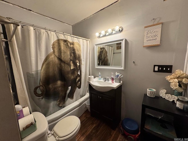 95 Terrafirma Ln, Ash Flat, AR 72513 - full bathroom featuring toilet, shower / bathtub combination with curtain, vanity, and wood finished floors