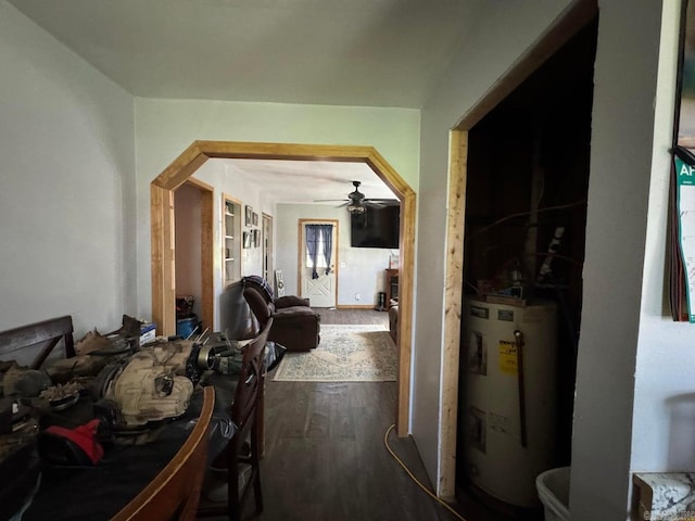 95 Terrafirma Ln, Ash Flat, AR 72513 - hallway with dark wood-type flooring and electric water heater