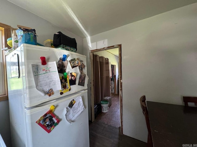 95 Terrafirma Ln, Ash Flat, AR 72513 - kitchen with dark wood-style floors and freestanding refrigerator