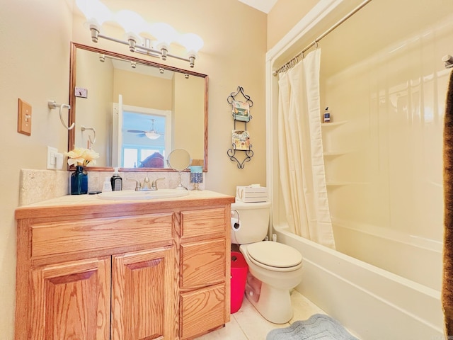 2832 Lacrosse Rd, Melbourne, AR 72556 - bathroom featuring tile patterned floors, toilet, vanity, and shower / bath combination with curtain