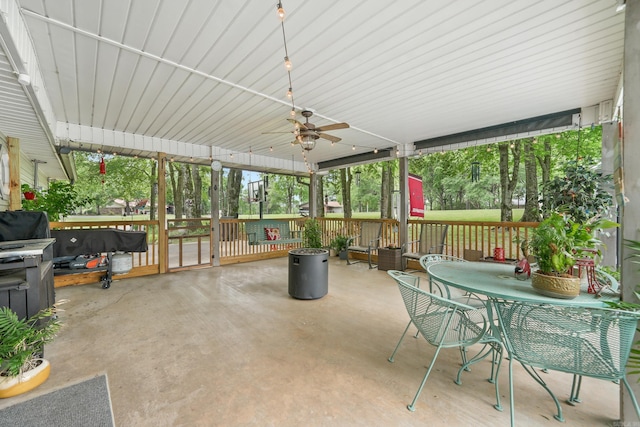 110 N Horatio Homesites Rd, Horatio, AR 71842 - sunroom / solarium featuring a ceiling fan and outdoor dining area
