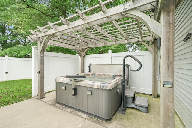 110 N Horatio Homesites Rd, Horatio, AR 71842 - view of patio with a fenced backyard, a pergola, and a hot tub