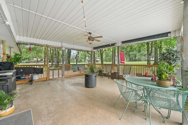 110 N Horatio Homesites Rd, Horatio, AR 71842 - sunroom / solarium featuring a ceiling fan and outdoor dining area